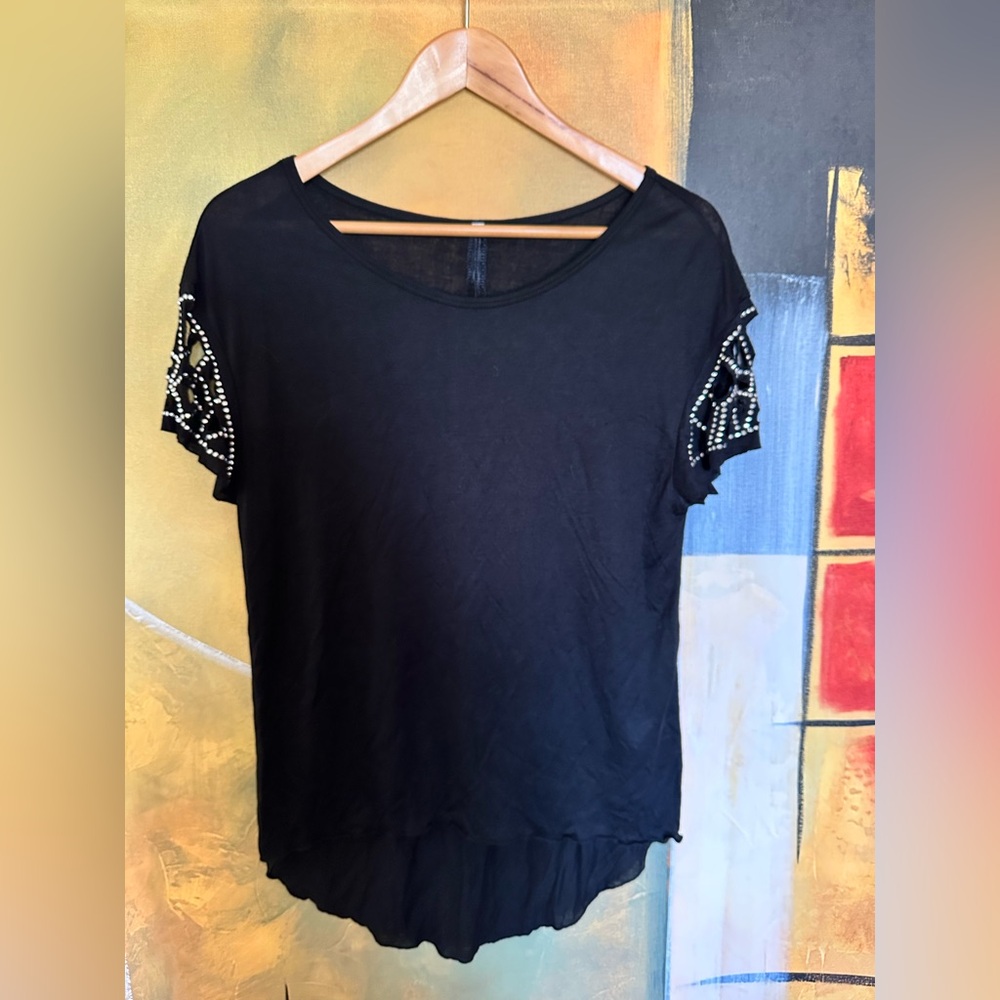 Elegant Black cut out with silver studs on sleeves Women's Top